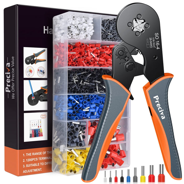Crimpzange Vierkant 0.08–16mm² mit 1200 Aderendhülsen Set