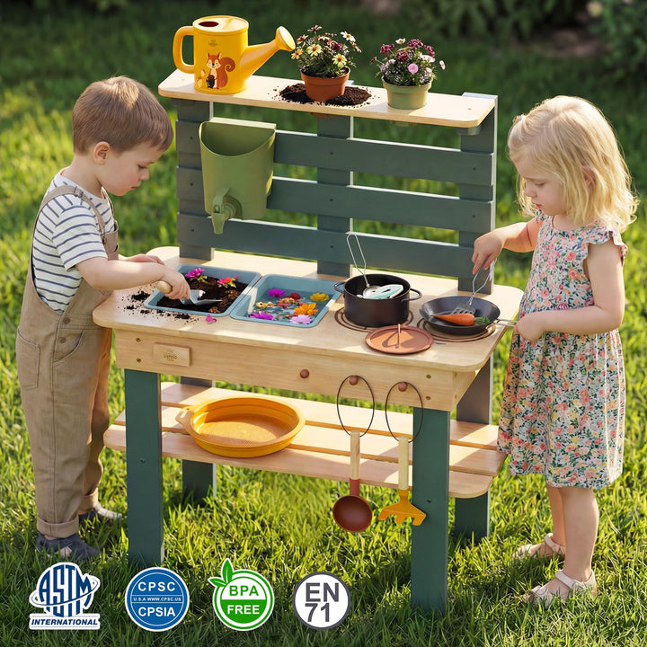 Matschküche Kinder Outdoor Holz mit Wasserhahn und Spülbecken - Bild 9