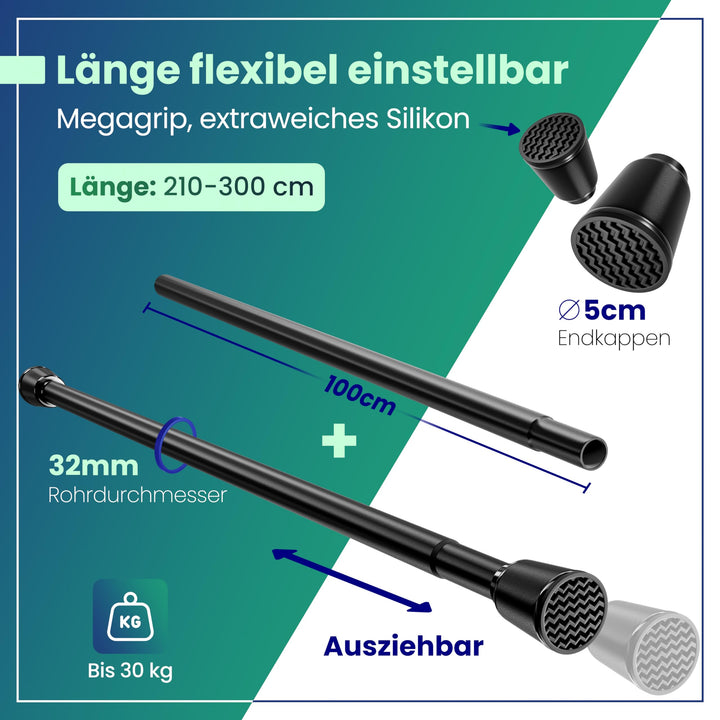 Teleskopstange ohne Bohren Schwarz 210-300 cm Ø 32 mm Karbonstahl - Bild 2