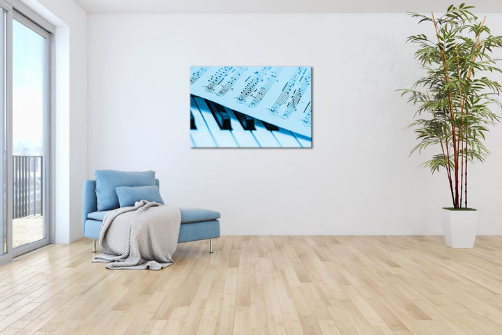 Leinwandbild Klavier Monochrom Blau 80x60 cm Echtholzrahmen - Bild 4