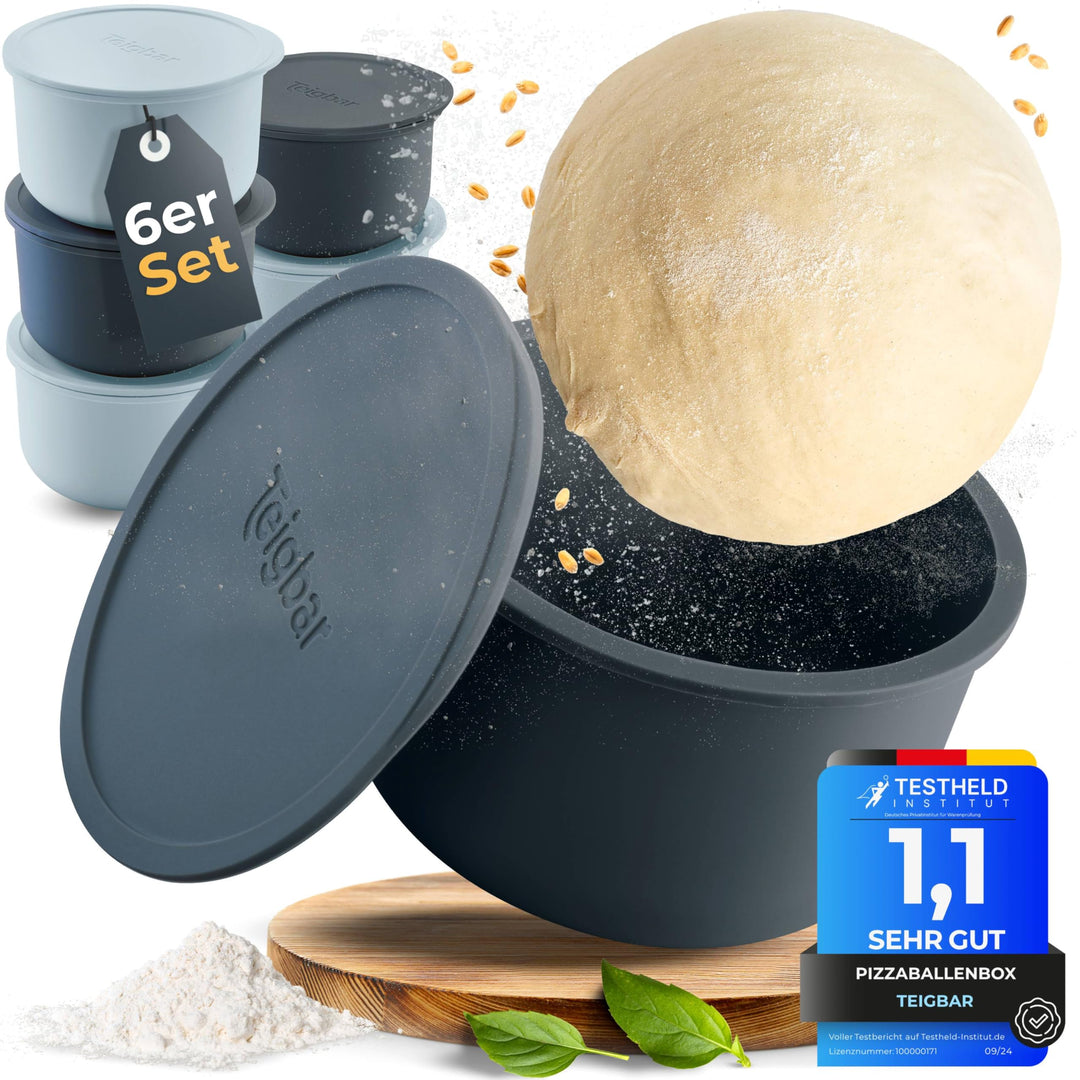 Pizzateigbox Silikon mit Deckel 6er-Set für je 350g Teig