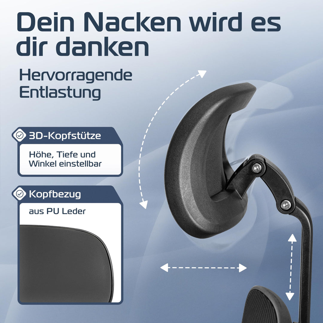 Bürostuhl Ergonomisch Mesh 150kg Nylon mit Lendenwirbelstütze - Bild 4