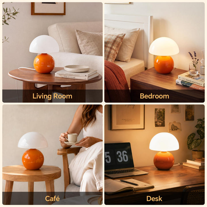 Pilz Tischlampe Glas dimmbar Keramiksockel Dekolampe orange - Bild 8