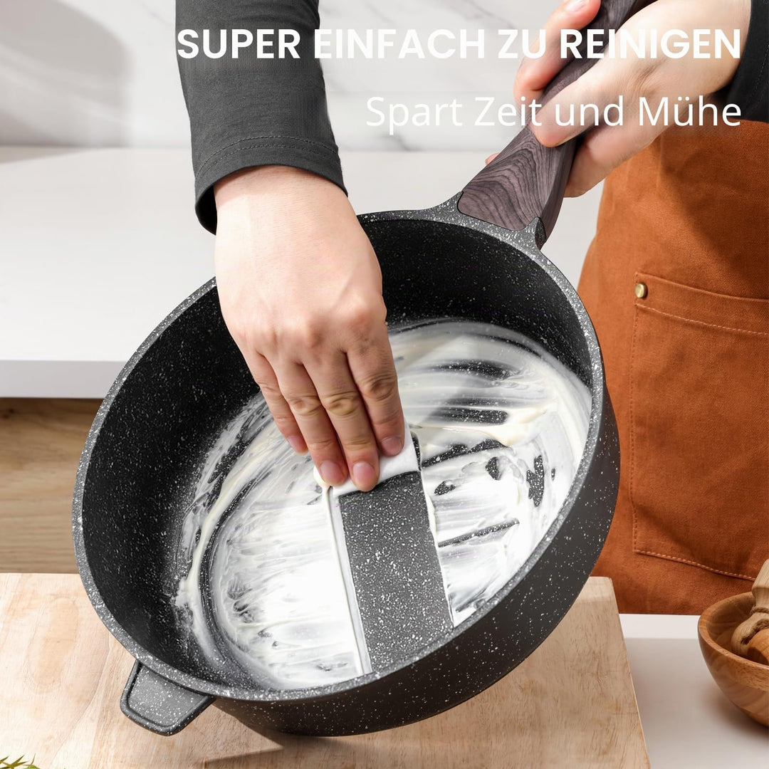 Tiefe Bratpfanne 30 cm Granit-Antihaftbeschichtung mit Glasdeckel Induktion - Bild 4