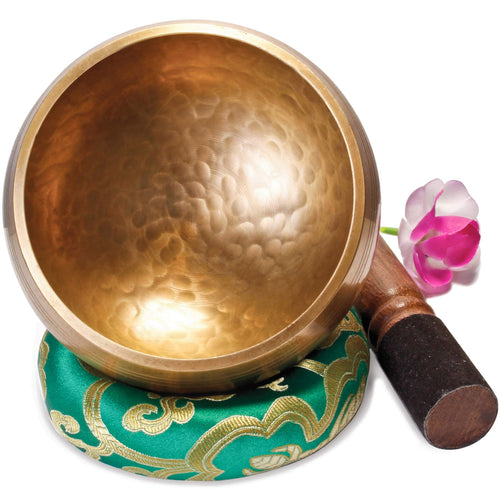 Klangschalen Set Messing 13 cm mit Kissen, Klöppel für Meditation