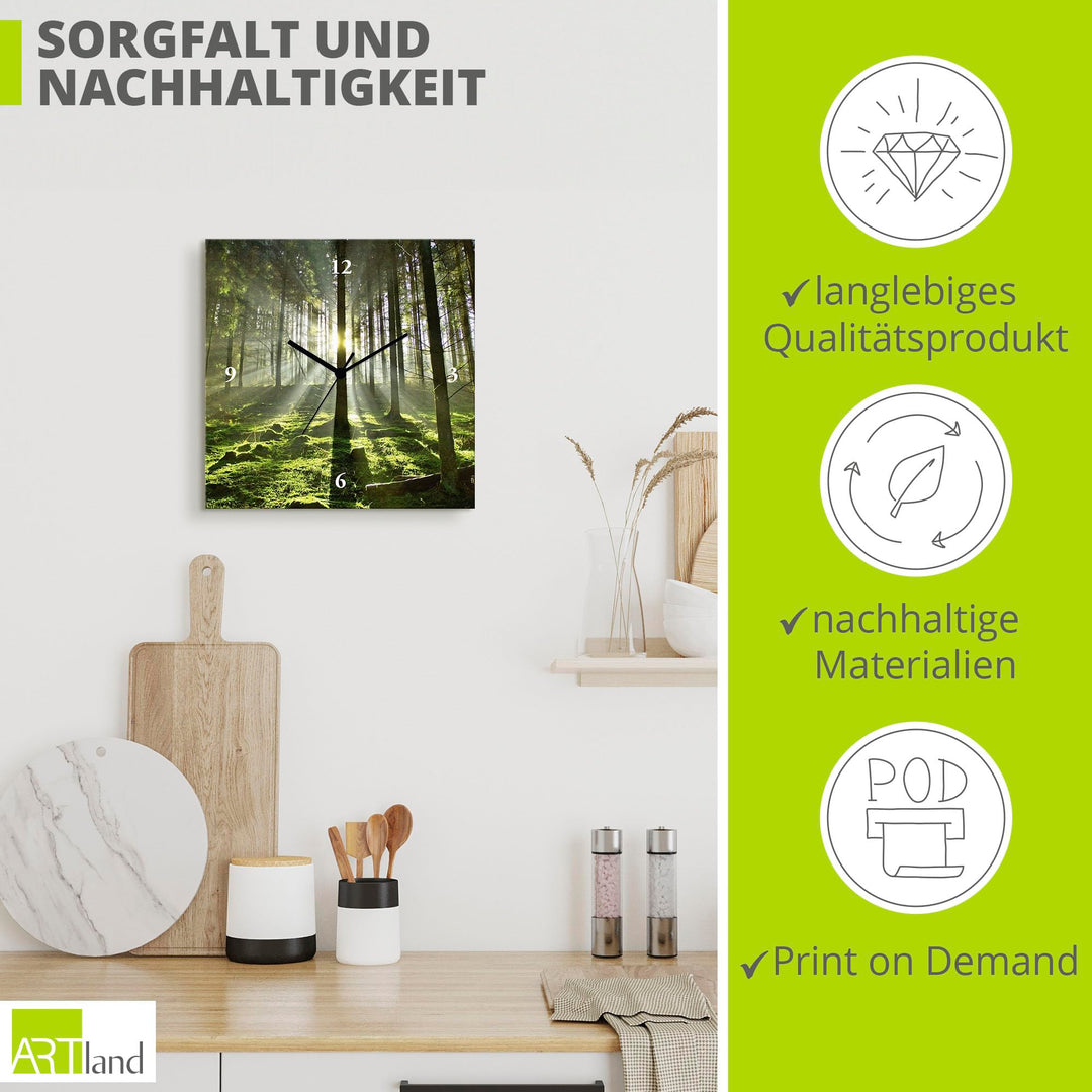 Wanduhr lautlos Aluminium 30x30 cm Wald-Motiv quadratisch - Bild 5