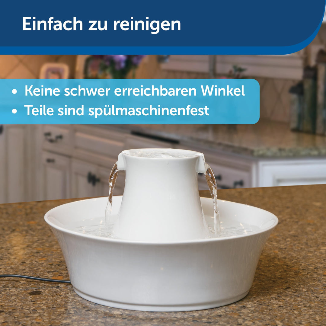 Keramik-Trinkbrunnen Katze &amp; Hund mit Doppelfilter 2 L weiss - Bild 4