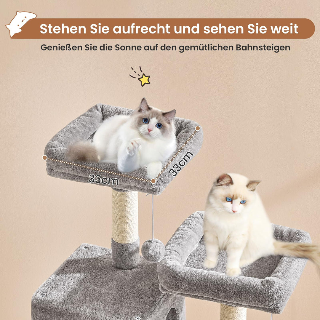 Kratzbaum 160 cm mit 2 Höhlen, Hängematte und Sisal für Katzen - Bild 3