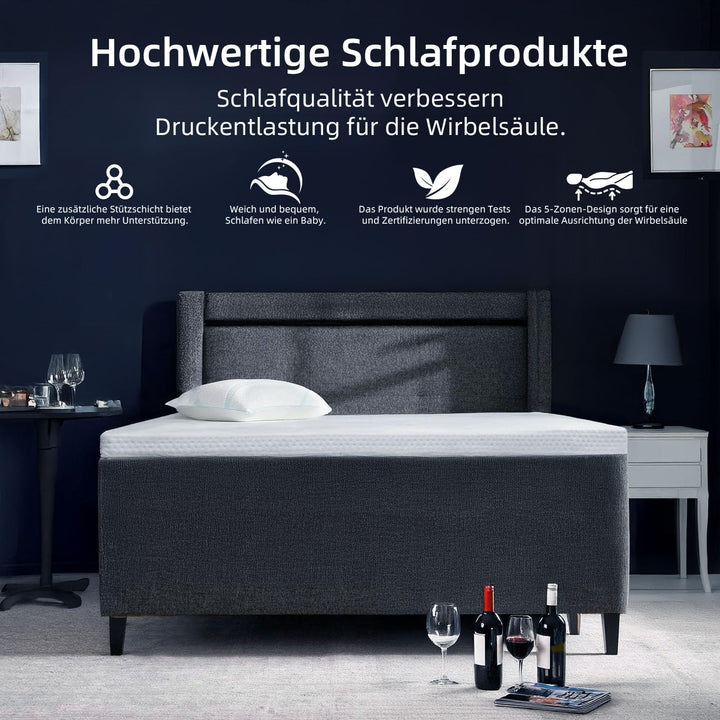 Matratzentopper 140x200cm Gelschaum H2/H3 6cm Kaltschaum abnehmbarer Bezug - Bild 2