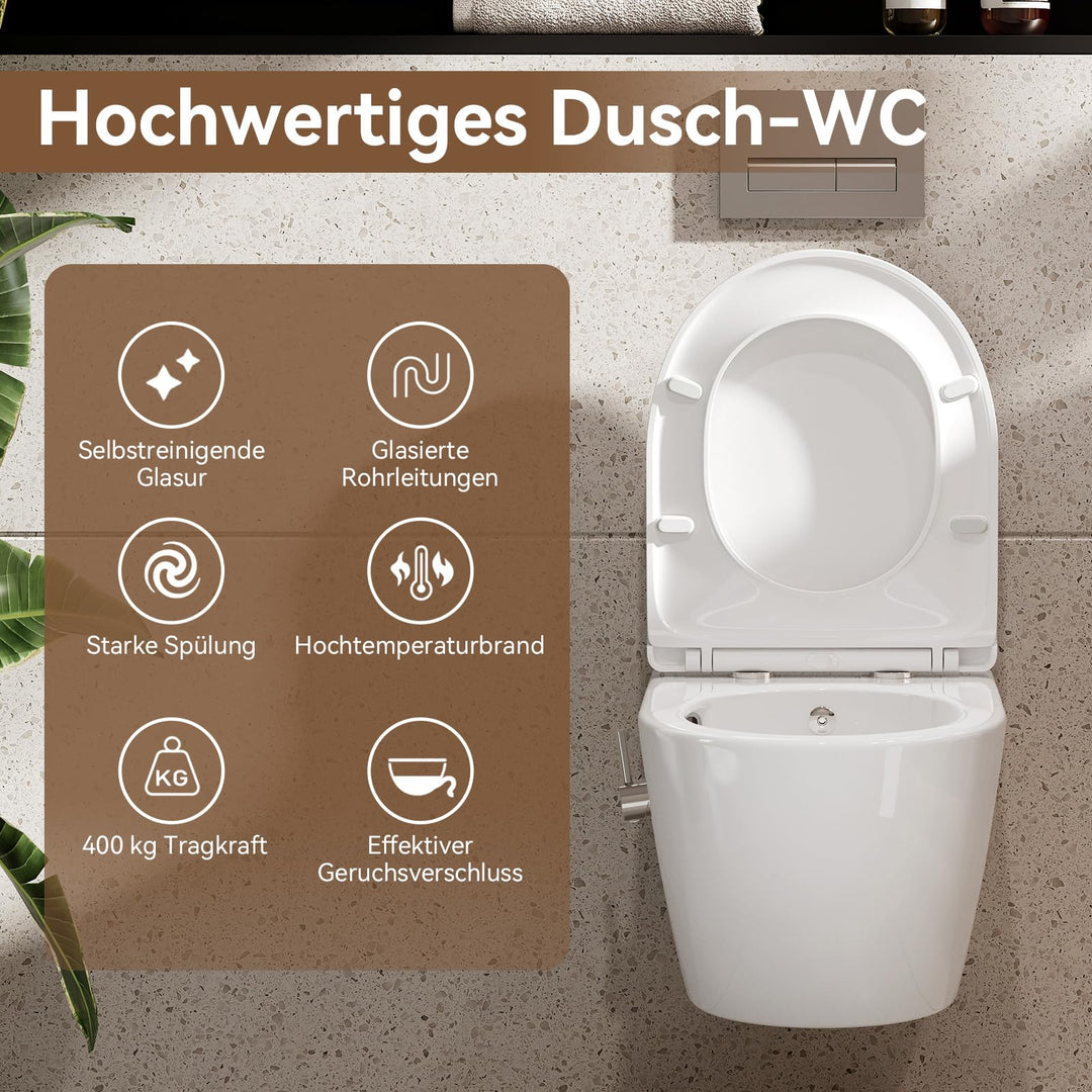 Hänge-WC spülrandlos mit Bidet-Düse Kalt-Warm Wasser Wandmontage - Bild 7