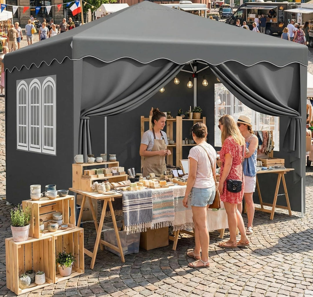 Faltpavillon 3x3m Oxford 420D UV50+ höhenverstellbar mit Seitenteilen - Bild 2