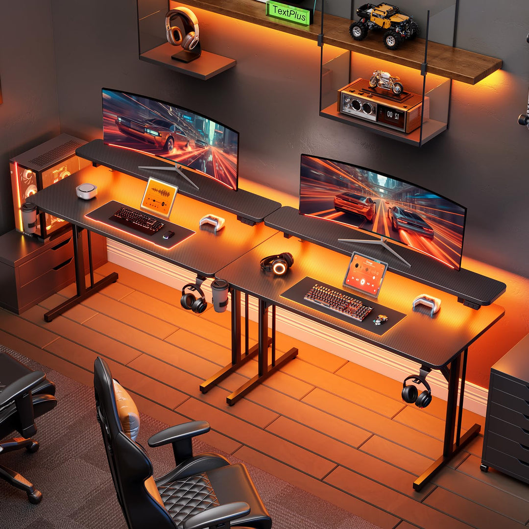 Gaming Schreibtisch mit LED-Lichtleiste 100 cm Carbon-Optik - Bild 4