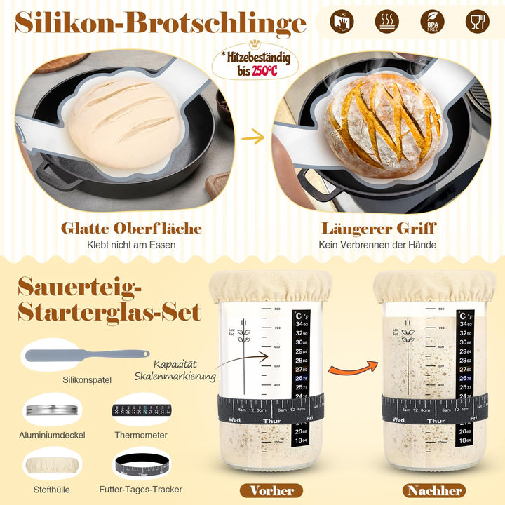 Sauerteig Starter Set mit Gärkorb rund 23cm &amp; oval 25cm, 20-teilig - Bild 4