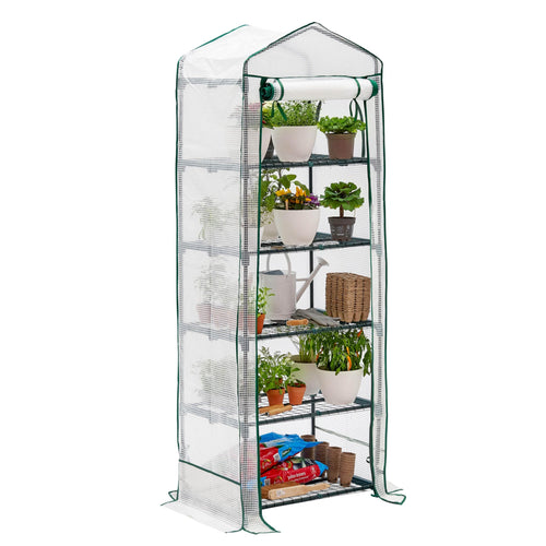 Foliengewächshaus Balkon 5 Regale Stahl PVC 193x69x49 cm Weiss