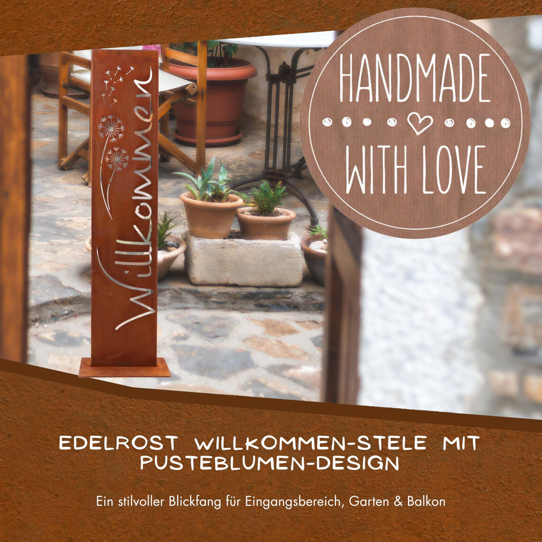 Willkommensschild Cortenstahl Edelrost 71 cm Stele Gartendeko - Bild 5