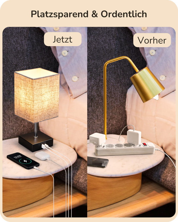 Nachttischlampe Touch-Dimmer 2er Set mit USB-A und USB-C Schwarz - Bild 5