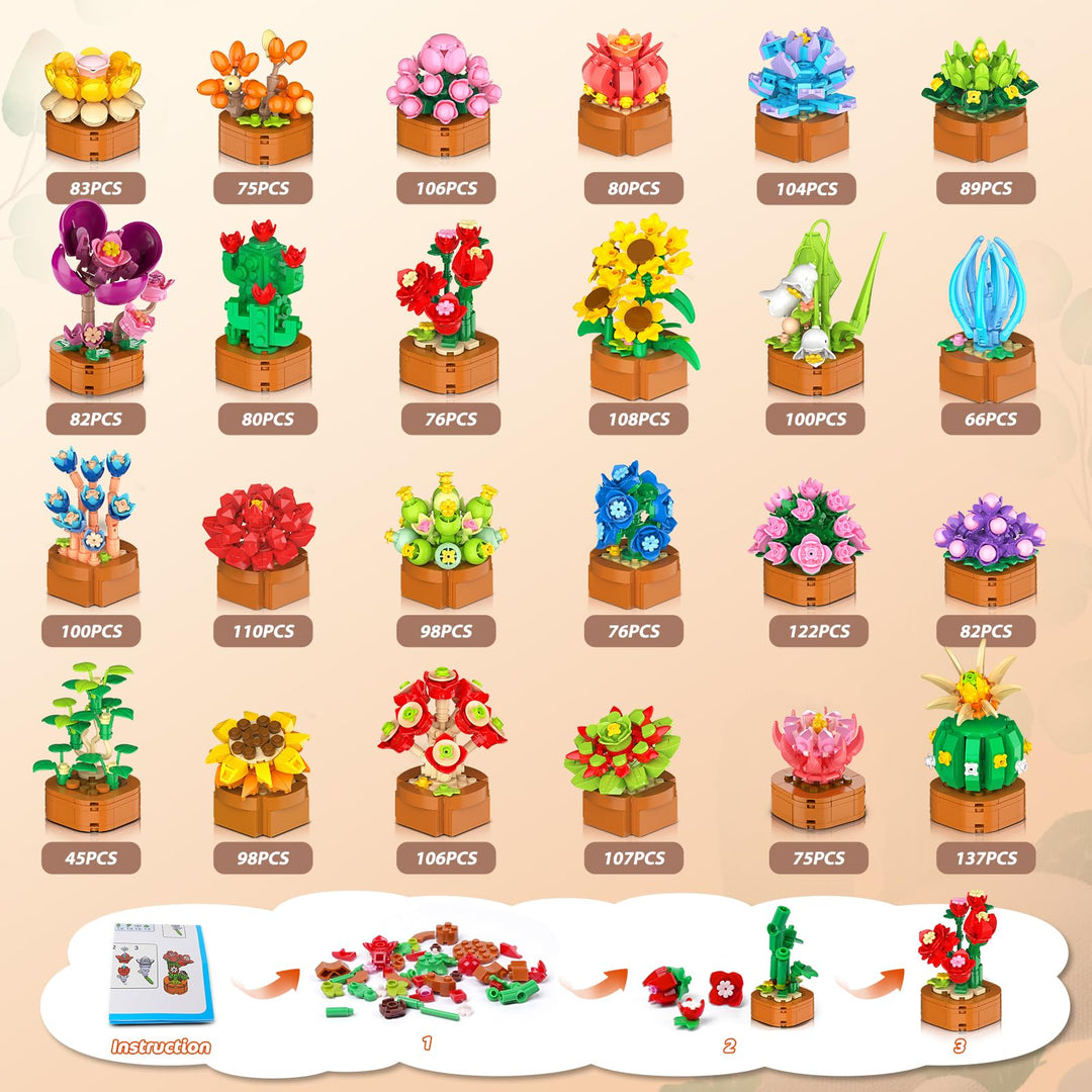 Klemmbausteine Blumen 24er Set Mini 3,6mm Sukkulenten mit Topf - Bild 8