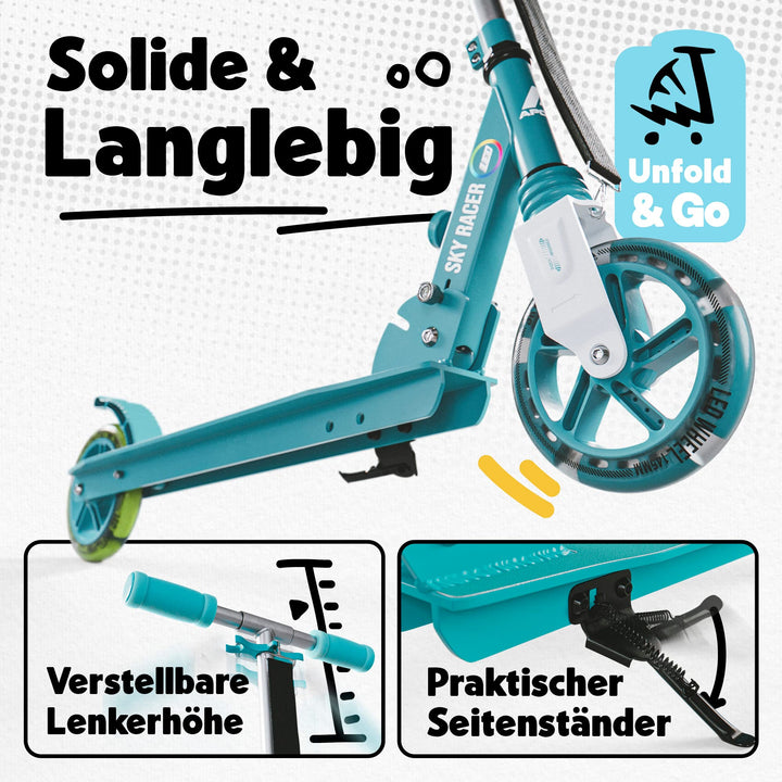 Kinder-Scooter klappbar mit LED-Rädern und Federung ab 6 Jahre - Bild 2