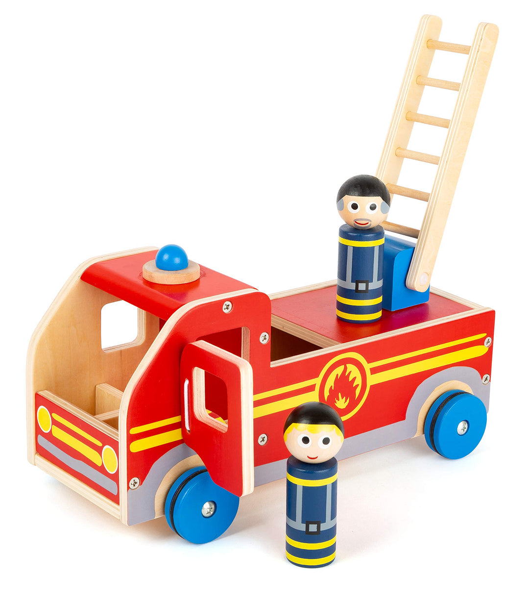 Feuerwehrauto Holz mit Leiter und 2 Spielfiguren ab 3 Jahre - Bild 2