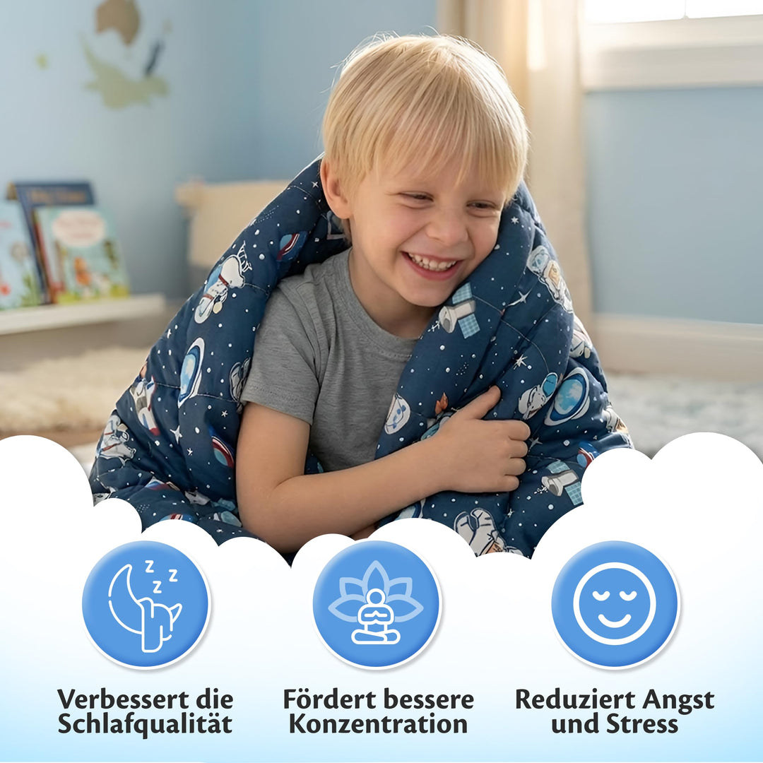 Gewichtsdecke Kinder 2,4 kg Space-Design 90x120 cm für Tiefenentspannung - Bild 3