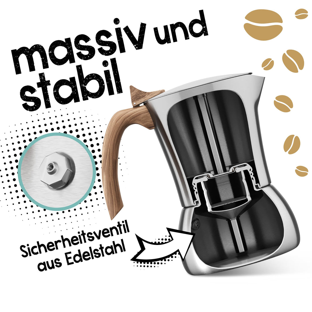 Espressokocher Edelstahl 6 Tassen für alle Herdarten inkl. Induktion - Bild 5
