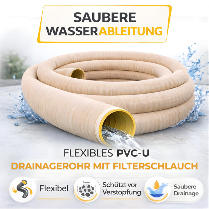 Drainagerohr DN50 10m mit Filtervlies PVC flexibel geschlitzt - Bild 2