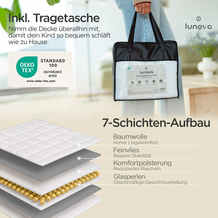 Gewichtsdecke Kinder 3 kg 100x135 cm Baumwolle OEKO-TEX weiss - Bild 7