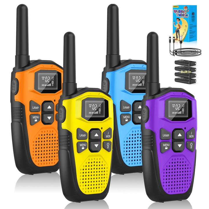 Walkie-Talkie 4er-Set aufladbar 5 km Reichweite mit Taschenlampe