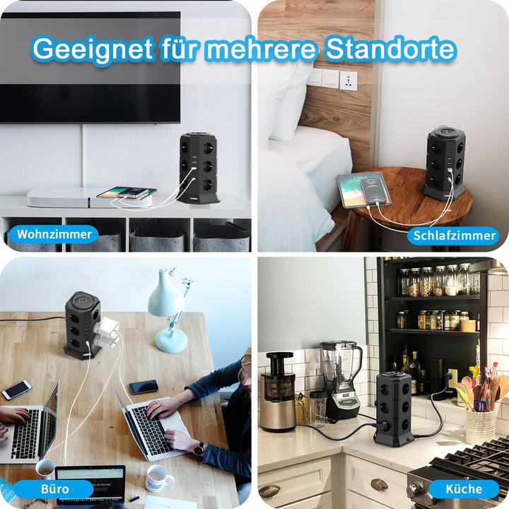 Turmsteckdose 17-in-1 mit USB-C, 12 Steckdosen, Überspannungsschutz - Bild 7