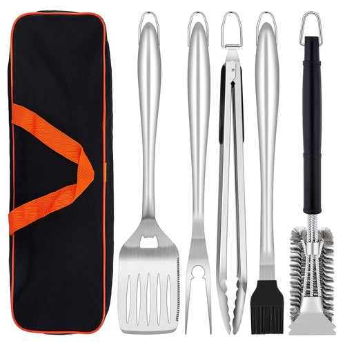 Grillbesteck Set Edelstahl 6-teilig mit Tragetasche für alle Grilltypen