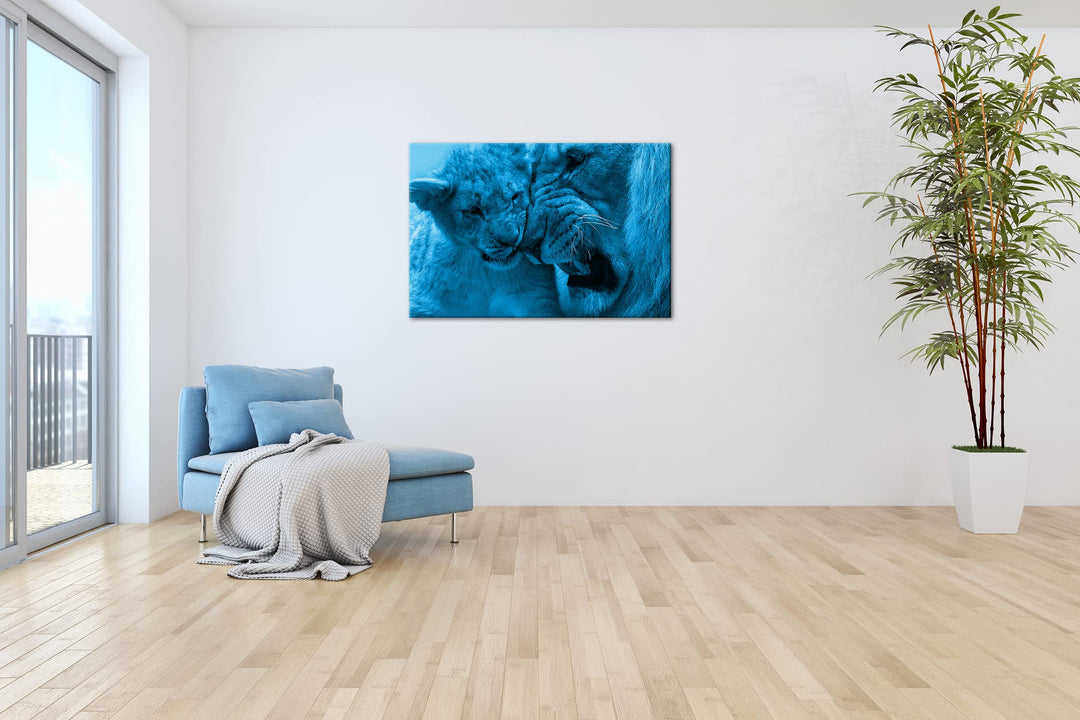Leinwandbild Löwe Monochrom Blau auf Echtholzrahmen 80x60 cm - Bild 4