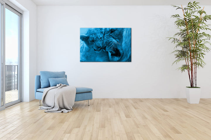Leinwandbild Löwe Monochrom Blau auf Echtholzrahmen 80x60 cm - Bild 4