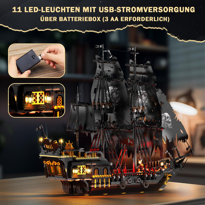 Piratenschiff Klemmbaustein-Modell mit LED-Beleuchtung 1713 Teile - Bild 3