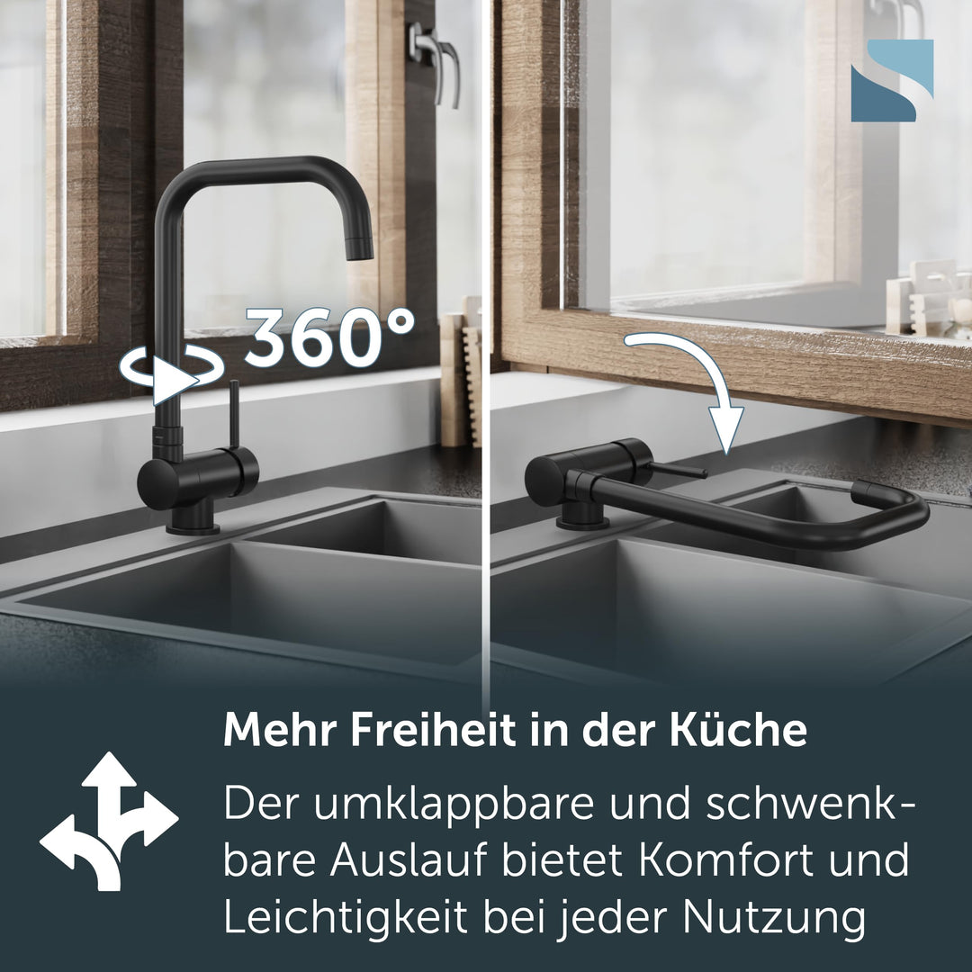 Küchenarmatur Unterfenster Schwarz umklappbar 360° schwenkbar - Bild 4
