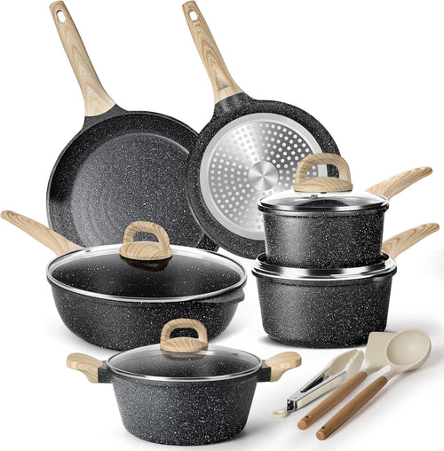 Topfset Induktion 13-teilig Granit-Antihaft schwarz mit Deckel