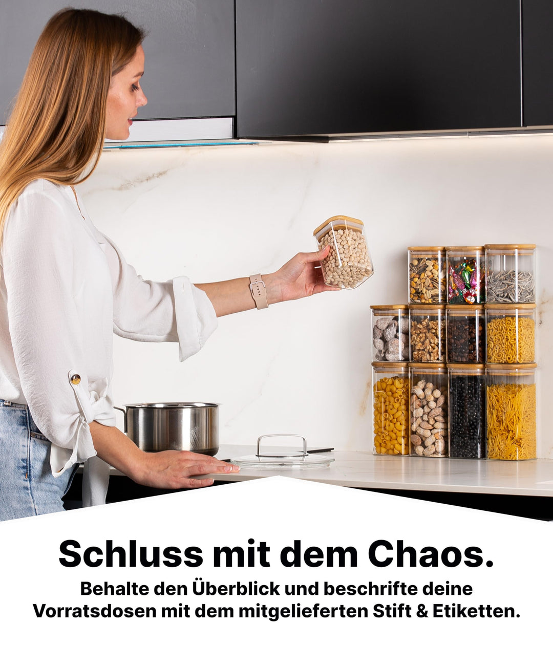 Vorratsgläser eckig Borosilikatglas 12er-Set mit Bambusdeckel - Bild 9
