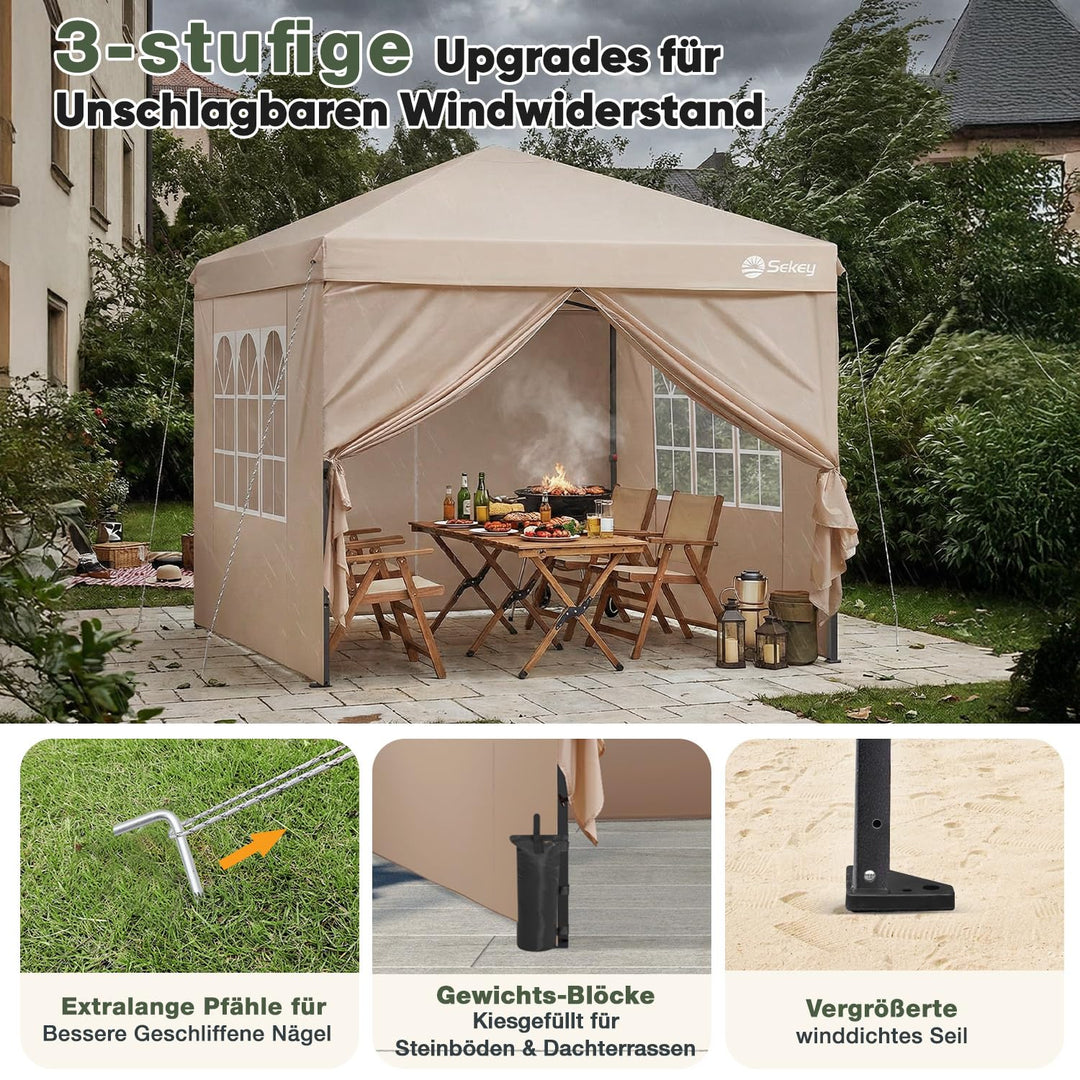 Faltpavillon 3x3 m Pop-Up mit 4 Seitenwänden 420D Oxford khaki - Bild 4