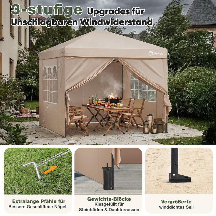 Faltpavillon 3x3 m Pop-Up mit 4 Seitenwänden 420D Oxford khaki - Bild 4