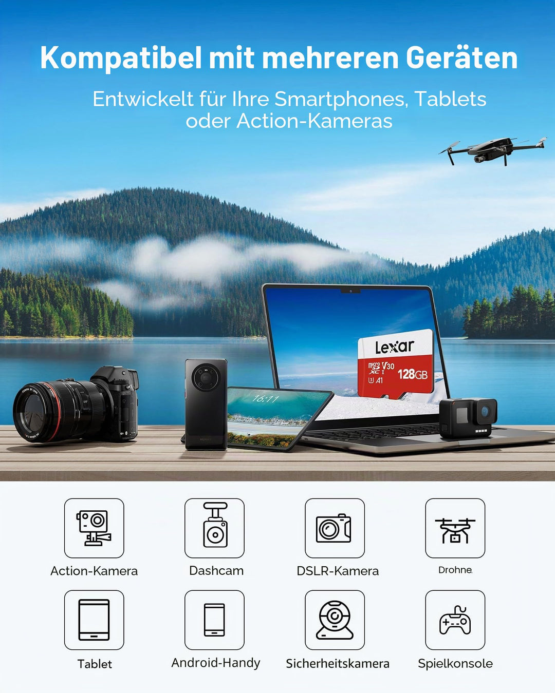 Micro SD Karte 128GB 2er-Pack mit Adapter UHS-I U3 Class 10 A1 - Bild 4