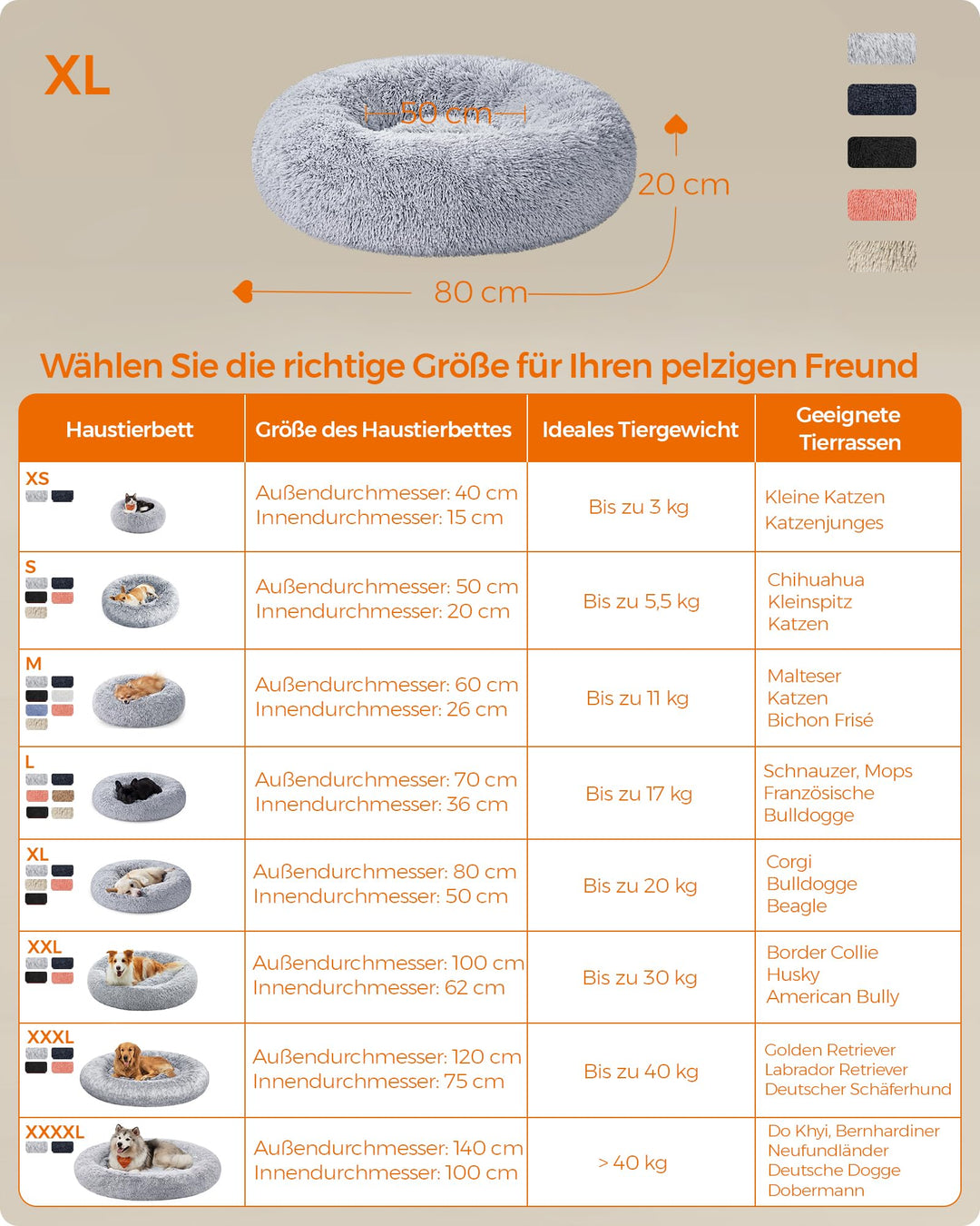 Hundebett Donut Plüsch 80 cm waschbar für Hunde bis 20 kg - Bild 5