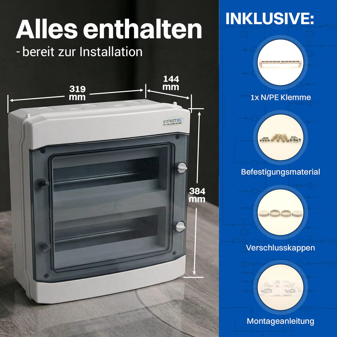 Aufputz-Verteilerkasten IP65 2-reihig 24 Module Feuchtraum 400V/1500V - Bild 3