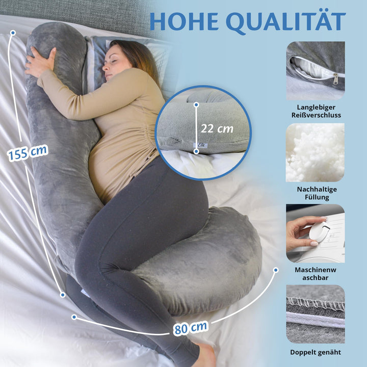 Schwangerschaftskissen J-Form Seitenschläfer mit waschbarem Bezug - Bild 4