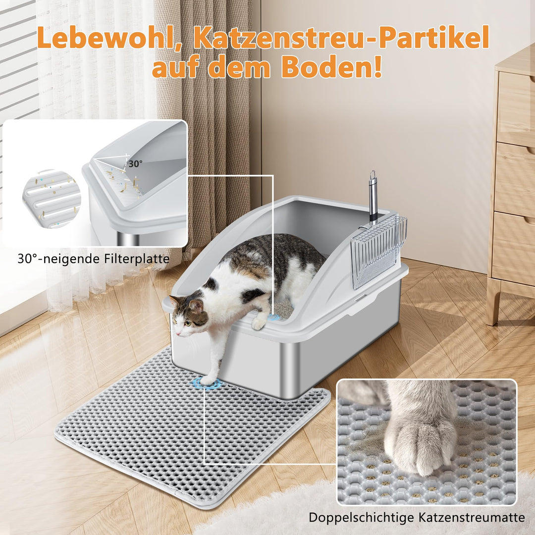Katzenklo Edelstahl XL 58x37x28.5cm mit Siebmatte und Schaufel - Bild 5