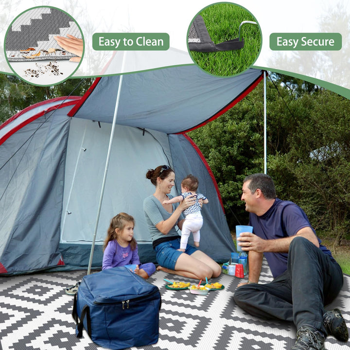 Outdoor Teppich wendbar wetterfest 180x270 cm Polypropylen Grau/Weiss - Bild 4