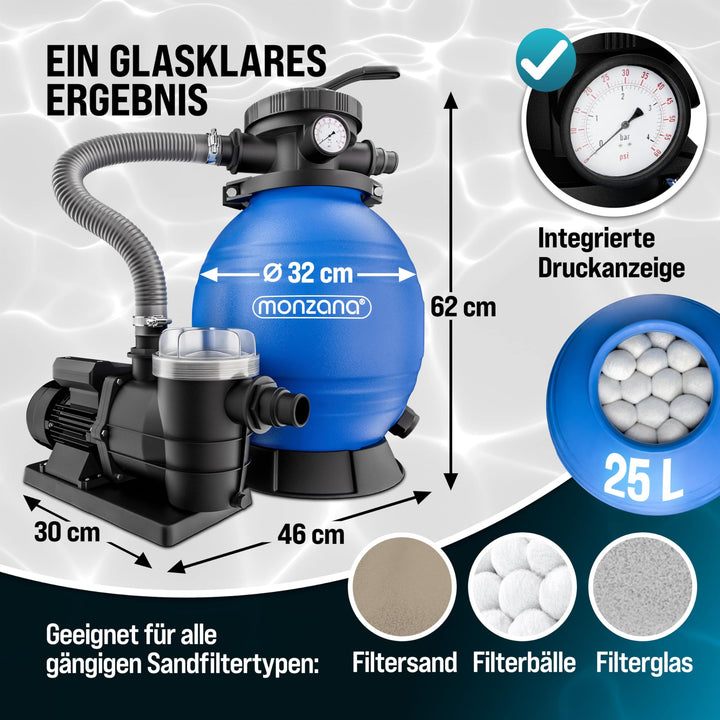 Sandfilteranlage 9600 L/h für Pools bis 30.000 L mit Druckanzeige - Bild 6