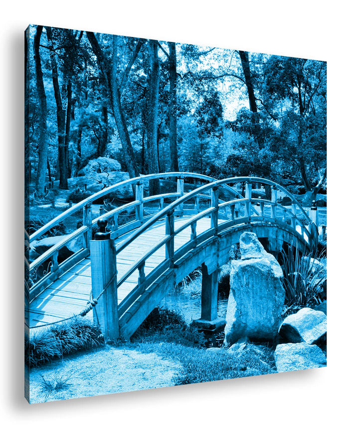 Leinwandbild Japanischer Garten Blau Monochrom 70x70 cm
