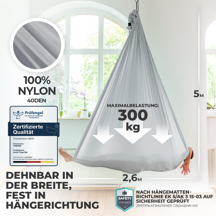 Yoga Hängematte Nylon 5m x 2,6m TÜV-geprüft bis 300 kg - Bild 7