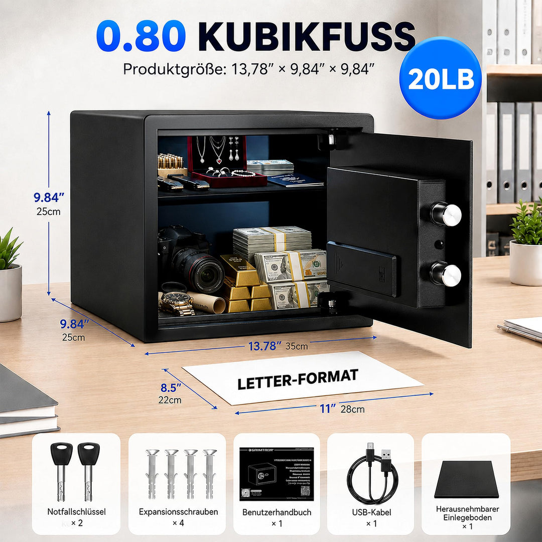 Tresor mit Fingerabdruck 22L biometrisch 4-fach-Zugang 42mm-Tür - Bild 7