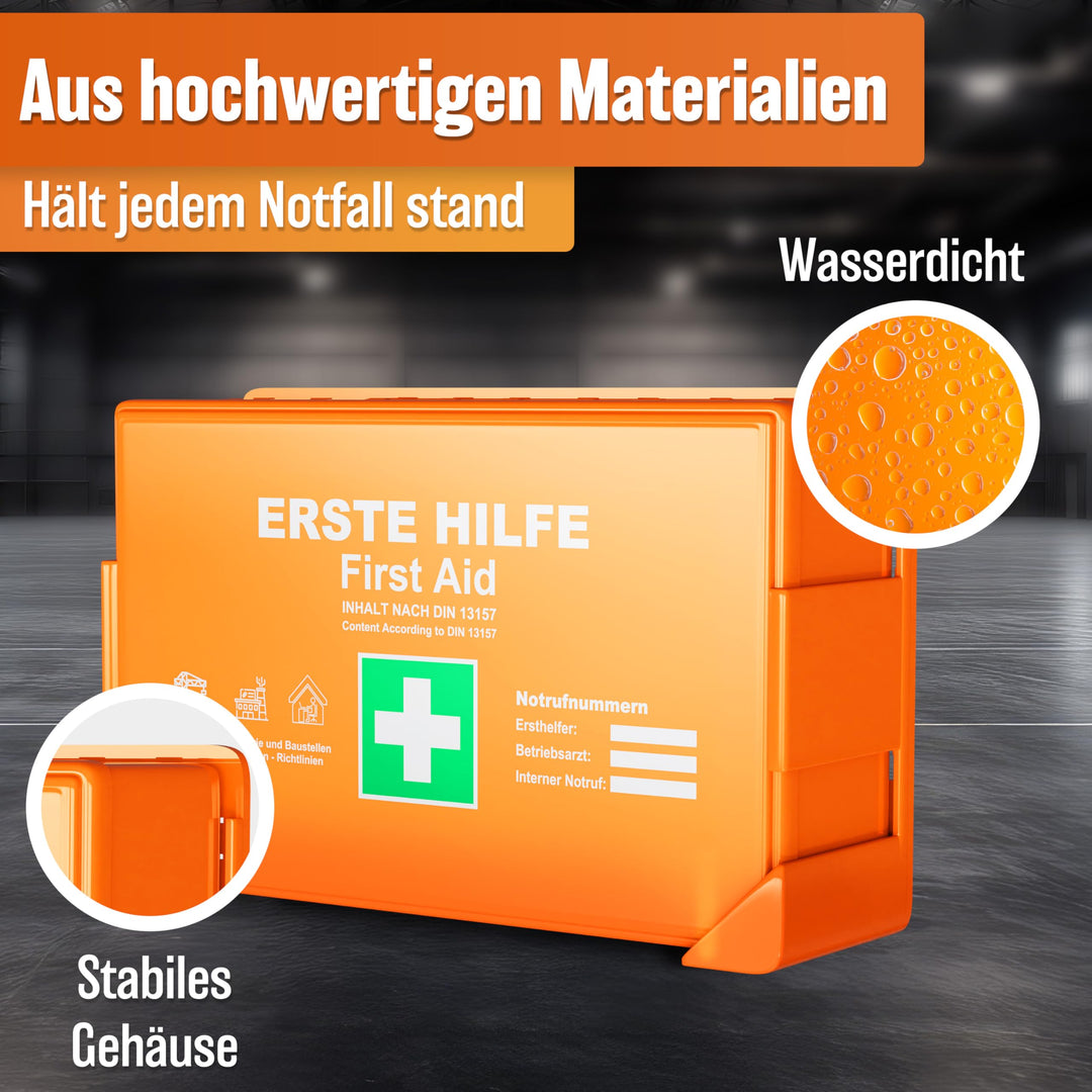 Erste-Hilfe-Kasten DIN 13157:2021 wasserdicht mit Wandhalterung