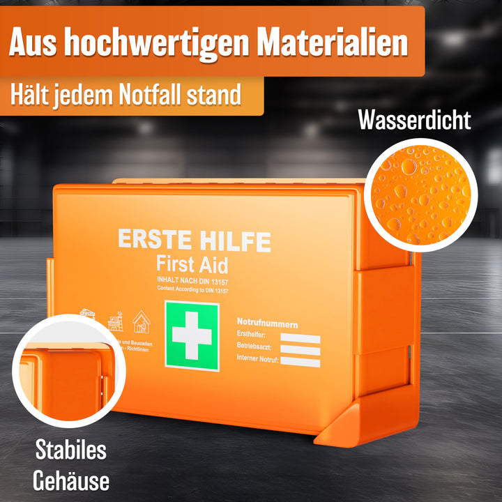 Erste-Hilfe-Kasten DIN 13157:2021 wasserdicht mit Wandhalterung
